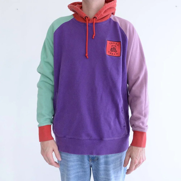 Teddy Fresh Color Block 100% Cotton Hooded Pullover Sweatshirt Size XL - Picture 2 of 12